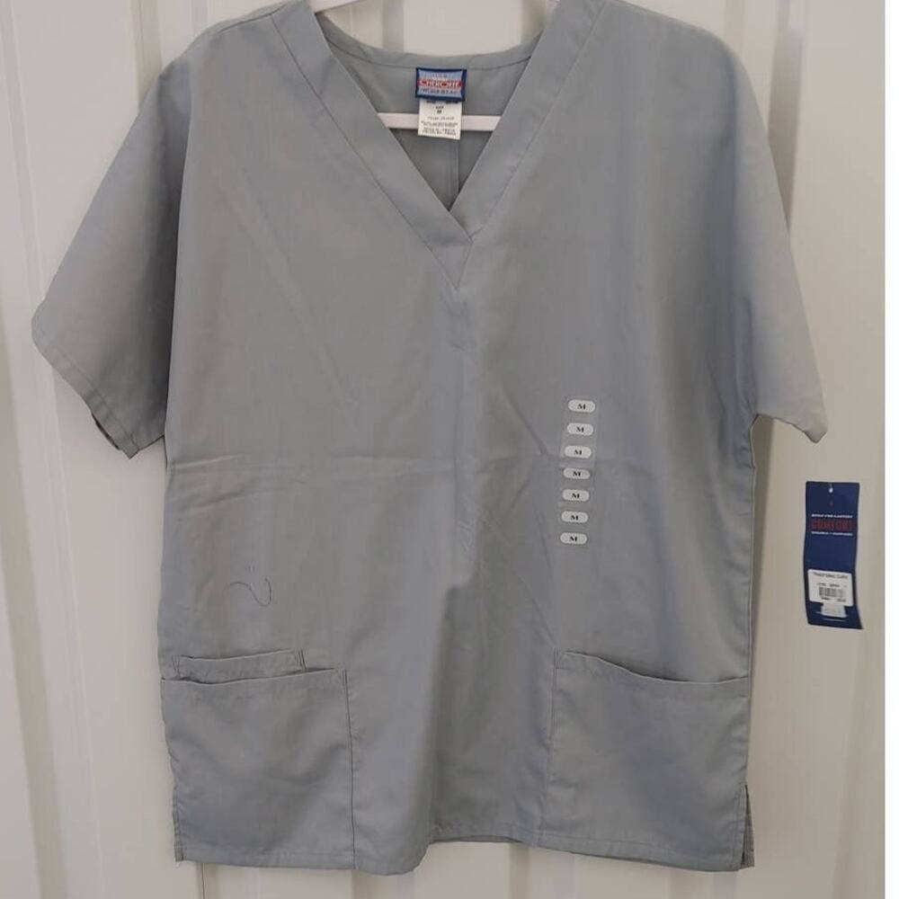 Cherokee Scrub Top Traditional Classic Gray Medium Vneck NWT